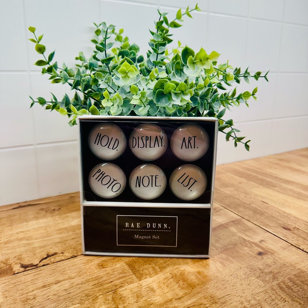 Rae Dunn White Ceramic Magnet Set with Black Lettering